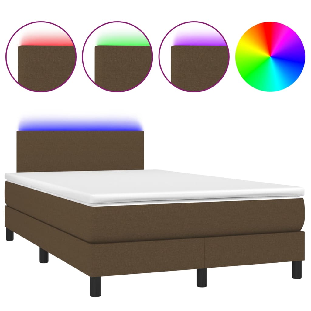 Letto a Molle Materasso e LED Marrone Scuro 120x200 cm Tessuto - homemem39