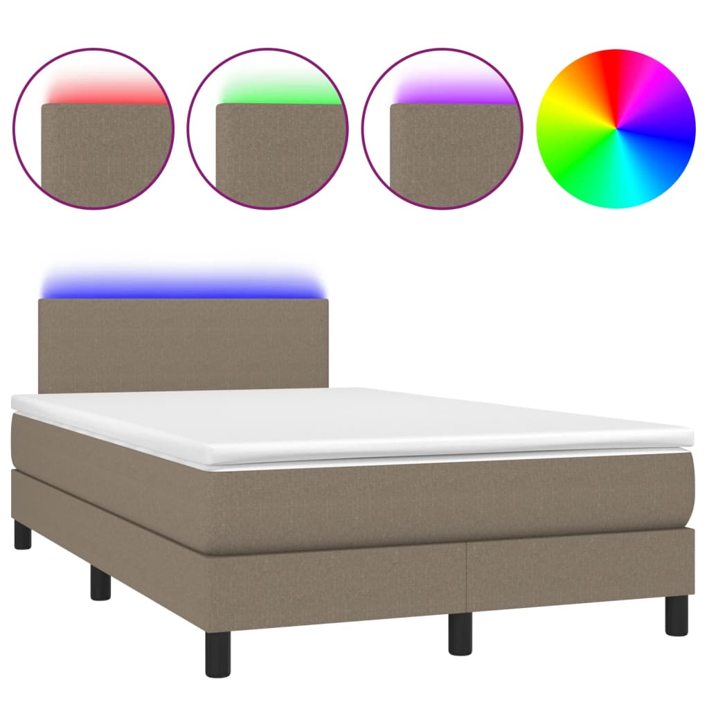 Letto a Molle con Materasso e LED Tortora 120x200cm in Tessuto | homemem39