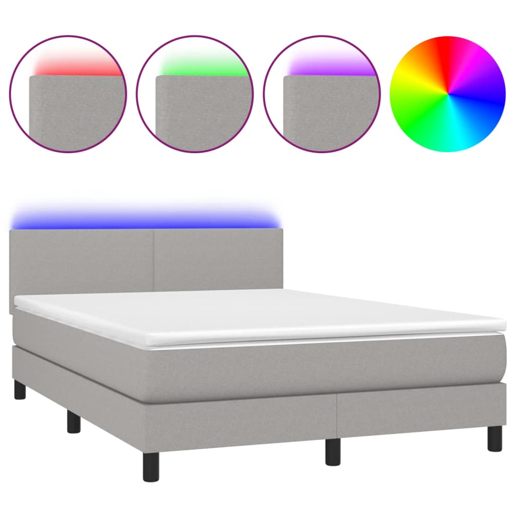 Letto a Molle Materasso e LED Grigio Chiaro 140x190 cm Tessuto | homemem39
