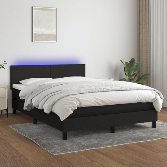 Letto a Molle con Materasso e LED Nero 140x190 cm in Tessuto | homemem39