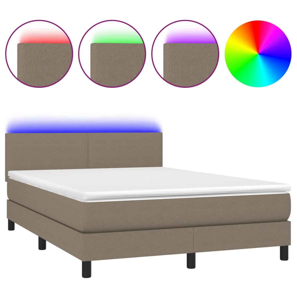 Letto a Molle con Materasso e LED Tortora 140x190 cm in Tessuto - homemem39