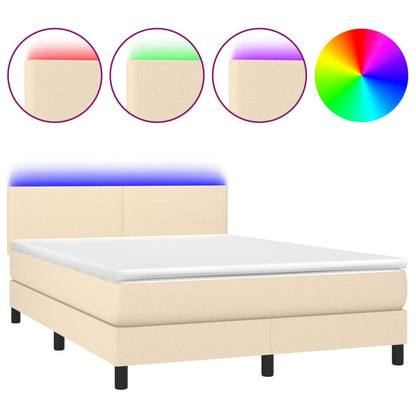 Letto a Molle con Materasso e LED Crema 140x190 cm in Tessuto | homemem39