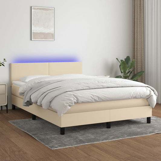 Letto a Molle con Materasso e LED Crema 140x190 cm in Tessuto | homemem39