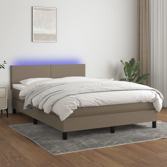 Letto a Molle con Materasso e LED Tortora 140x200 cm in Tessuto - homemem39
