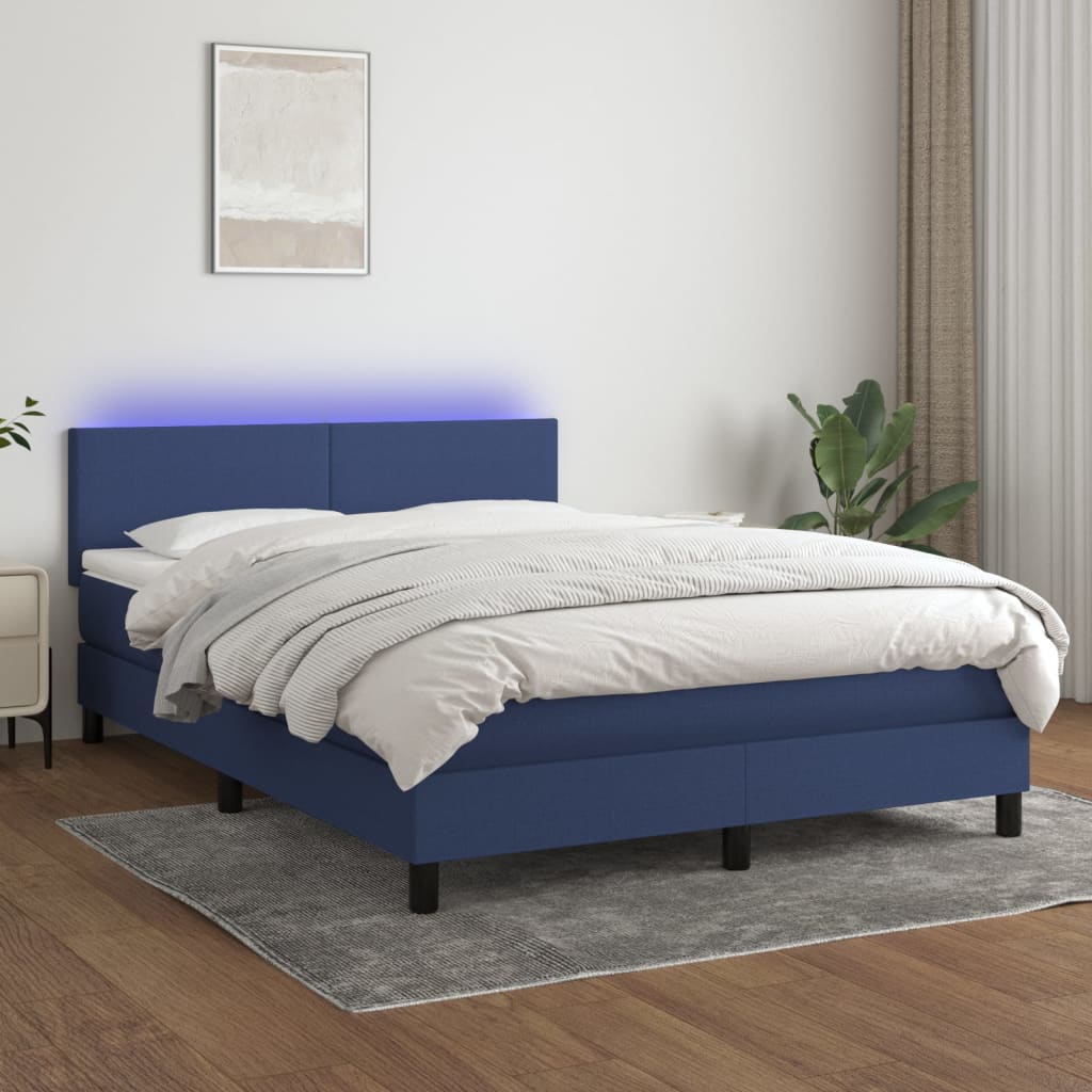 Letto a Molle con Materasso e LED Blu 140x200 cm in Tessuto - homemem39