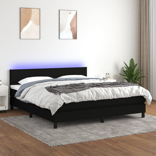 Letto a Molle con Materasso e LED Nero 160x200 cm in Tessuto | homemem39