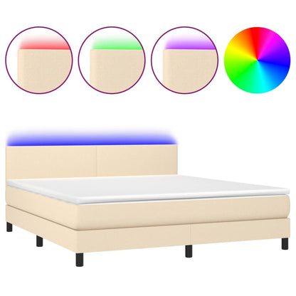 Letto a Molle con Materasso e LED Crema 160x200 cm in Tessuto - homemem39