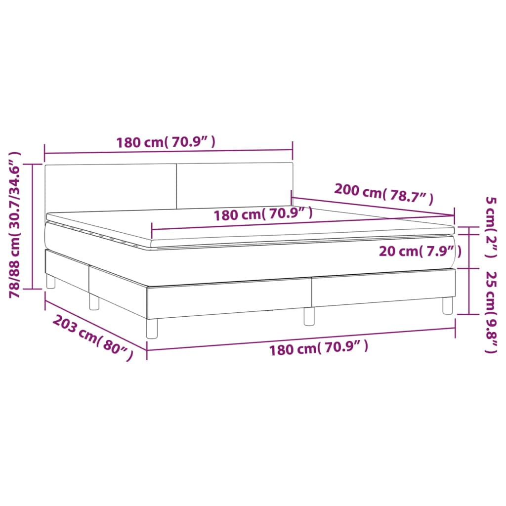 Letto a Molle Materasso e LED MarroneScuro 180x200cm in Tessuto | homemem39