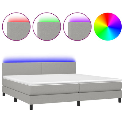 Letto a Molle Materasso e LED Grigio Chiaro 200x200 cm Tessuto - homemem39