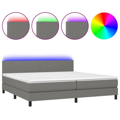 Letto a Molle Materasso e LED Grigio Scuro 200x200cm in Tessuto - homemem39