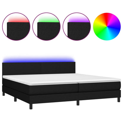 Letto a Molle Materasso e LED Nero 200x200cm in Tessuto - homemem39