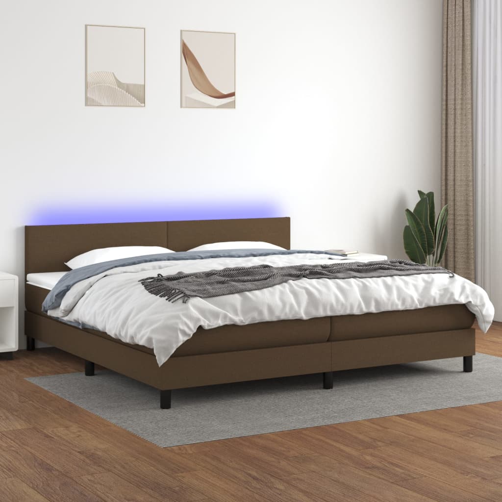 Letto a Molle Materasso e LED Marronescuro 200x200cm in Tessuto - homemem39