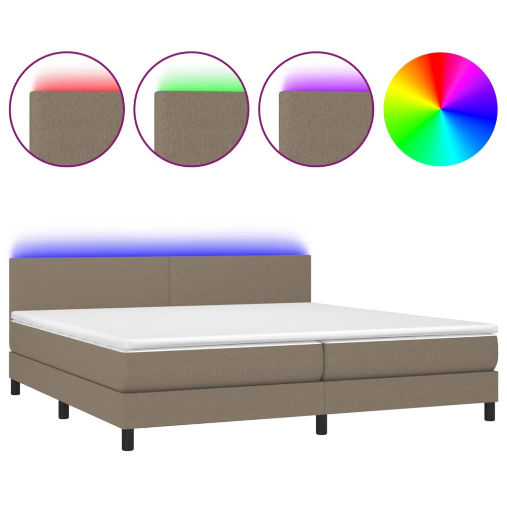 Letto a Molle Materasso e LED tortora 200x200cm in Tessuto - homemem39