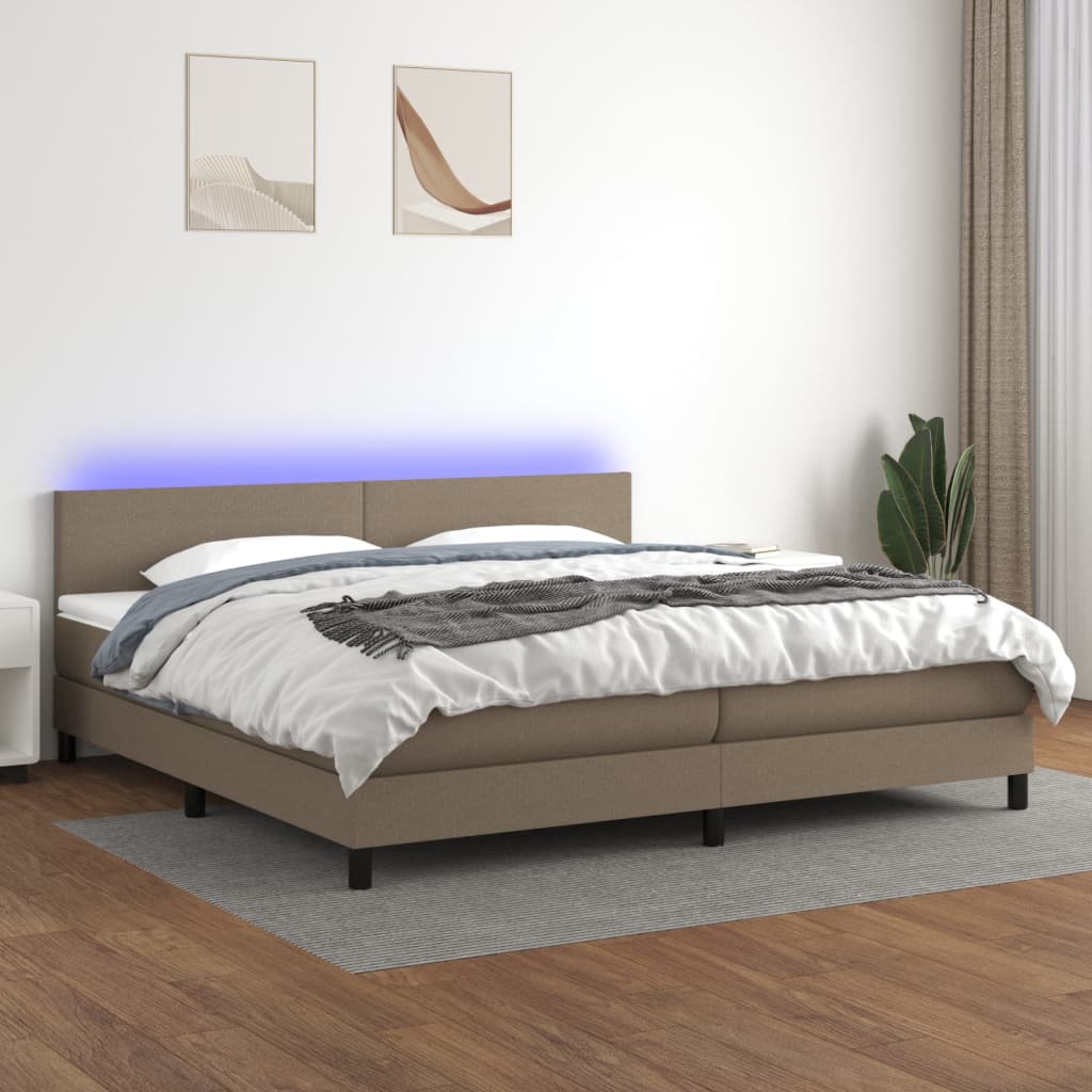 Letto a Molle Materasso e LED tortora 200x200cm in Tessuto - homemem39
