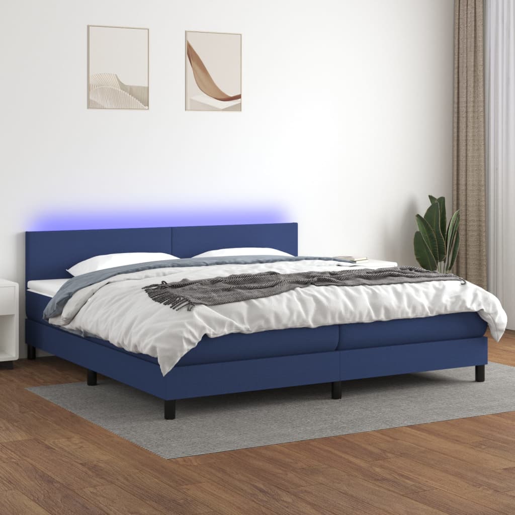 Letto a Molle Materasso e LED Blu 200x200cm in Tessuto - homemem39