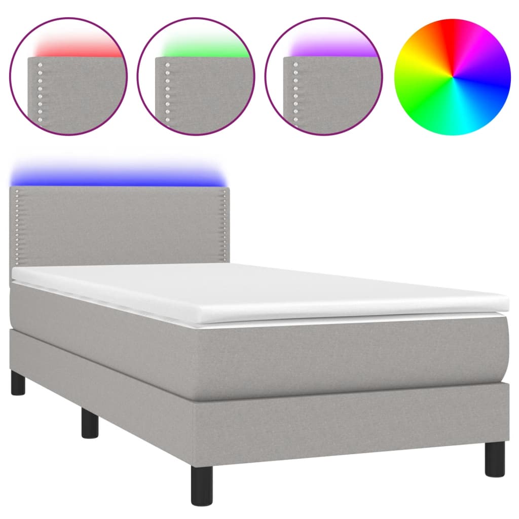 Letto a Molle Materasso e LED Grigio Chiaro 80x200 cm Tessuto | homemem39