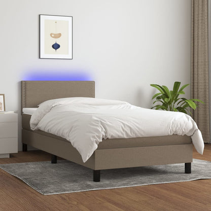 Letto a Molle con Materasso e LED Tortora 90x200 cm in Tessuto - homemem39