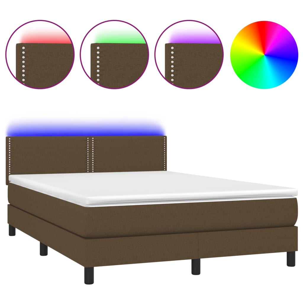 Letto a Molle Materasso e LED MarroneScuro 140x190cm in Tessuto | homemem39