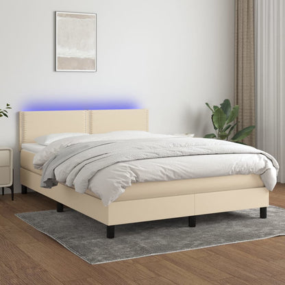 Letto a Molle con Materasso e LED Crema 140x190 cm in Tessuto | homemem39