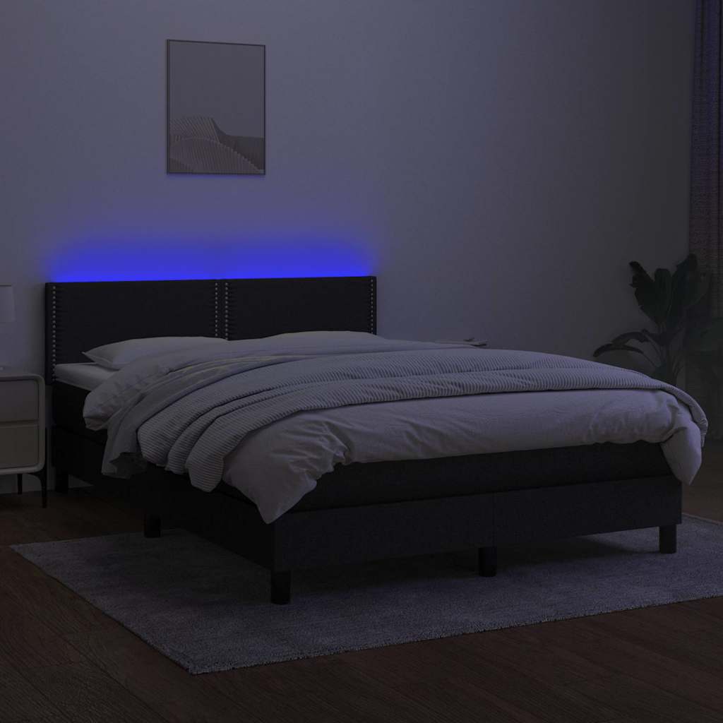 Letto a Molle con Materasso e LED Nero 140x200 cm in Tessuto