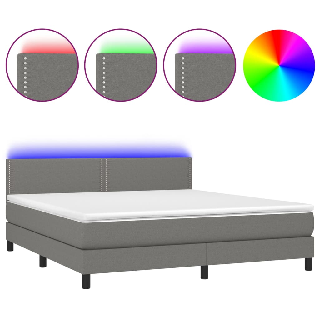 Letto a Molle Materasso e LED Grigio Scuro 160x200cm in Tessuto - homemem39