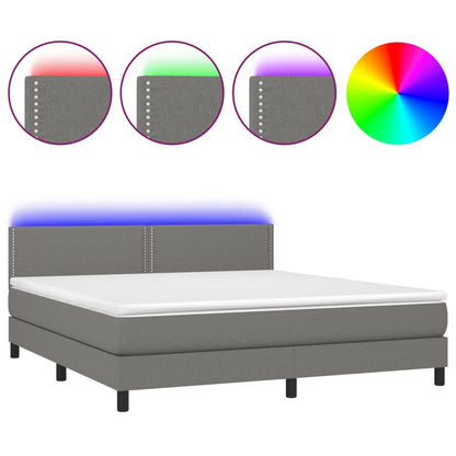 Letto a Molle Materasso e LED Grigio Scuro 160x200cm in Tessuto - homemem39