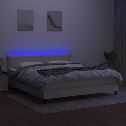 Letto a Molle con Materasso e LED Crema 180x200 cm in Tessuto