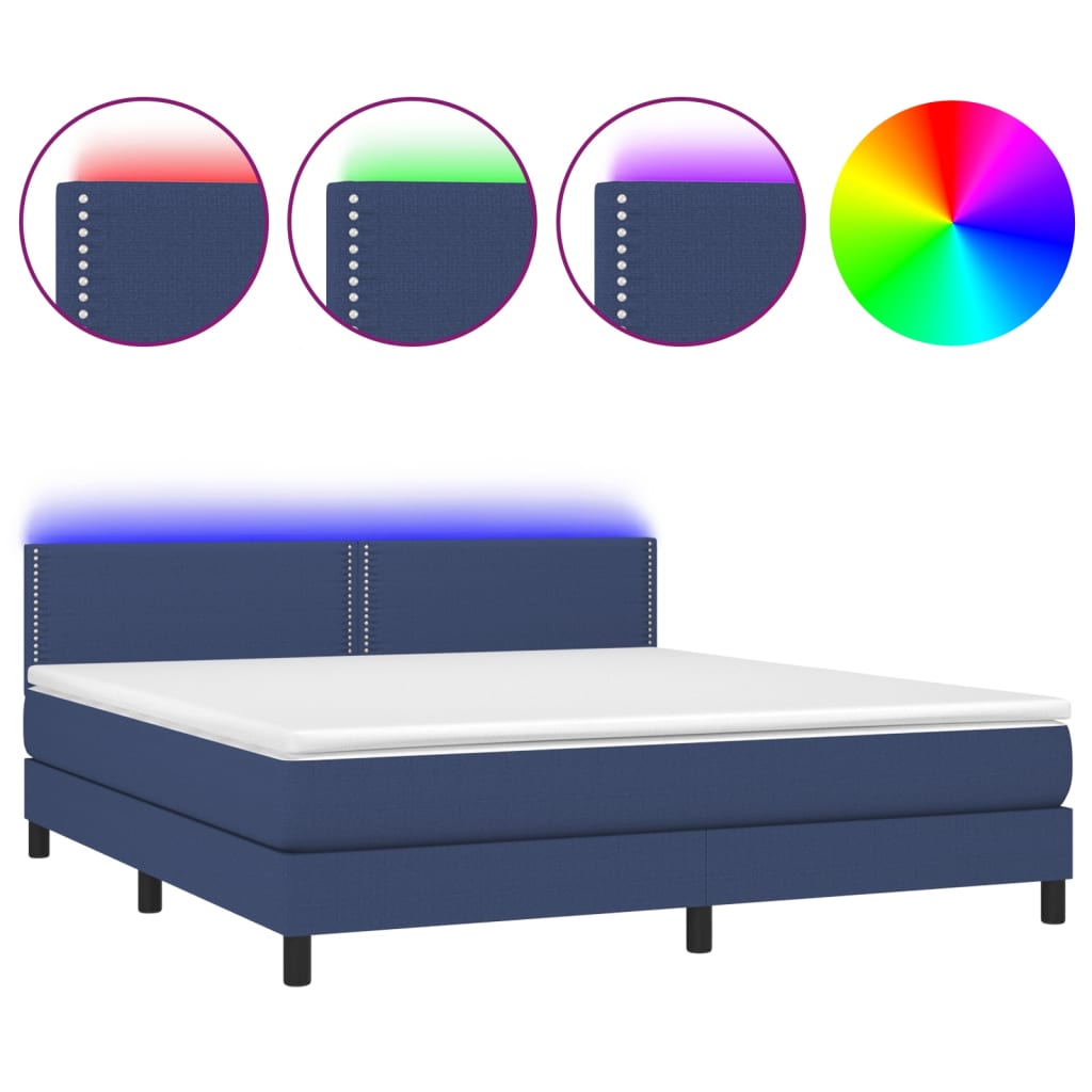 Letto a Molle con Materasso e LED Blu 180x200 cm in Tessuto - homemem39