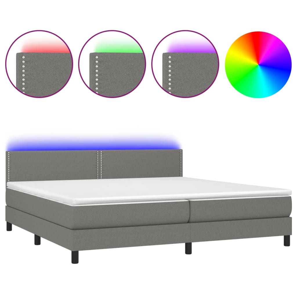 Letto a Molle Materasso e LED Grigio Scuro 200x200cm in Tessuto - homemem39
