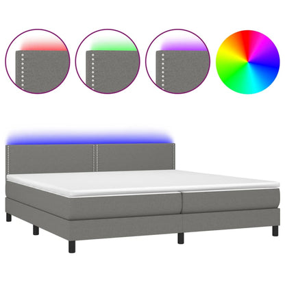 Letto a Molle Materasso e LED Grigio Scuro 200x200cm in Tessuto - homemem39