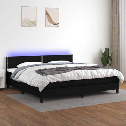 Letto a Molle Materasso e LED Nero 200x200cm in Tessuto - homemem39