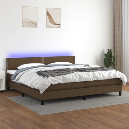Letto a Molle Materasso e LED Marronescuro 200x200cm in Tessuto - homemem39
