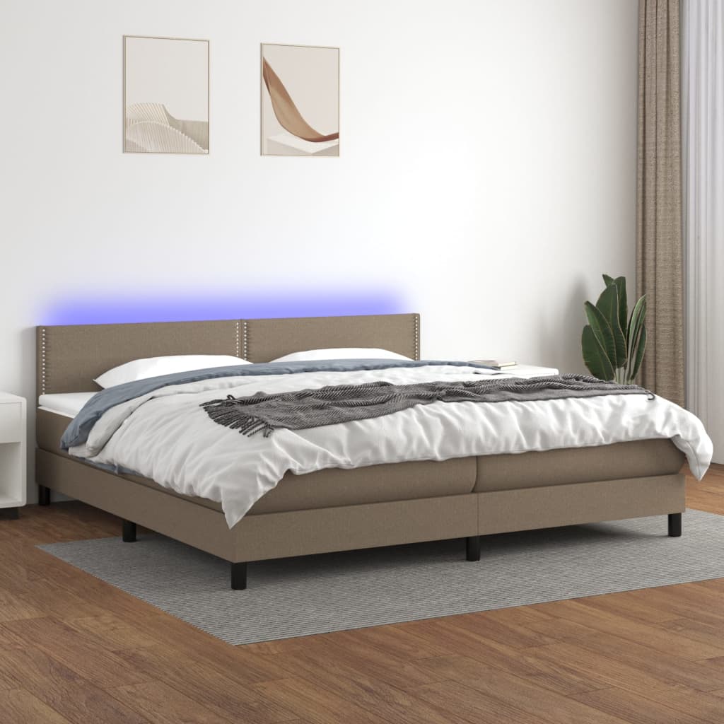 Letto a Molle Materasso e LED tortora 200x200cm in Tessuto - homemem39