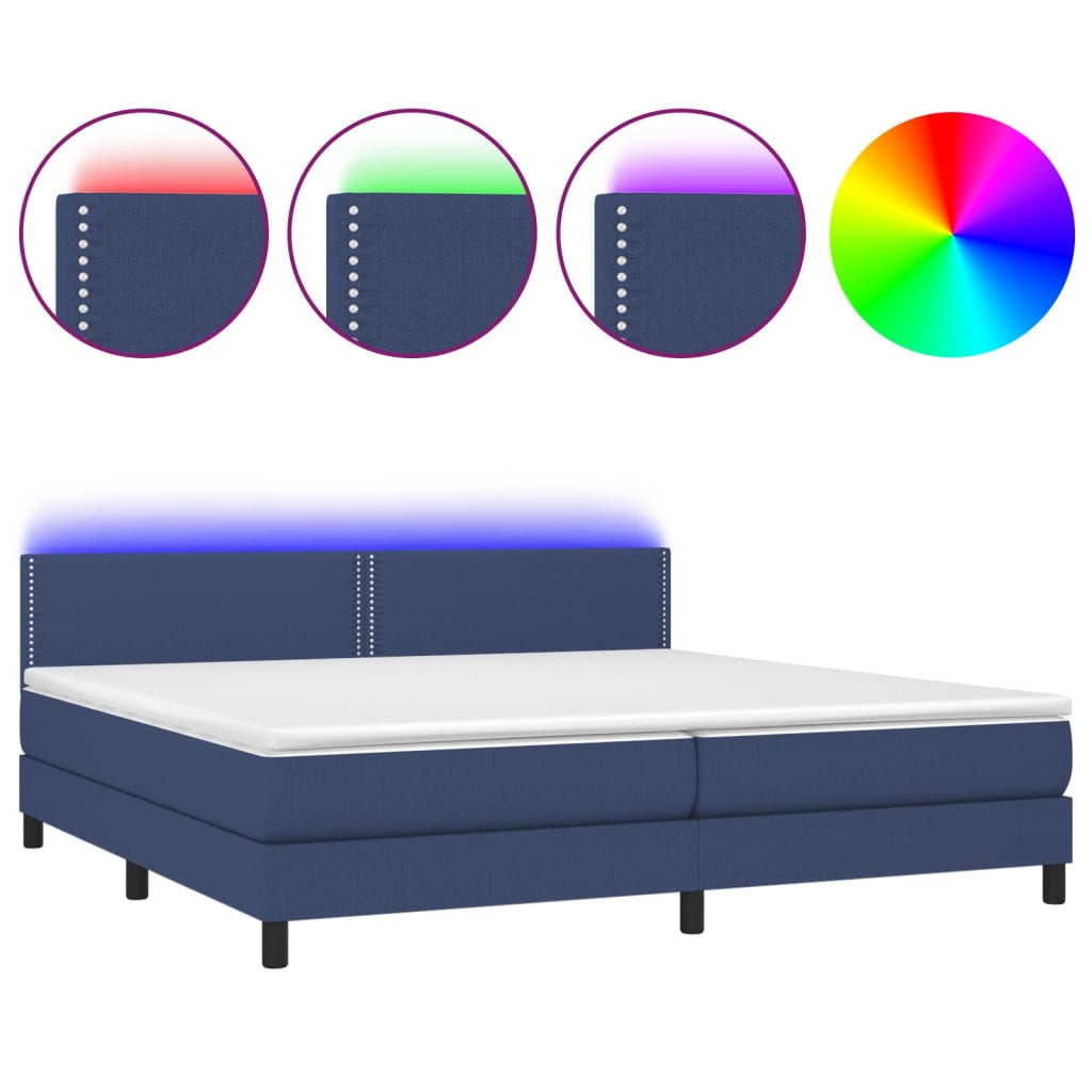 Letto a Molle Materasso e LED Blu 200x200cm in Tessuto - homemem39