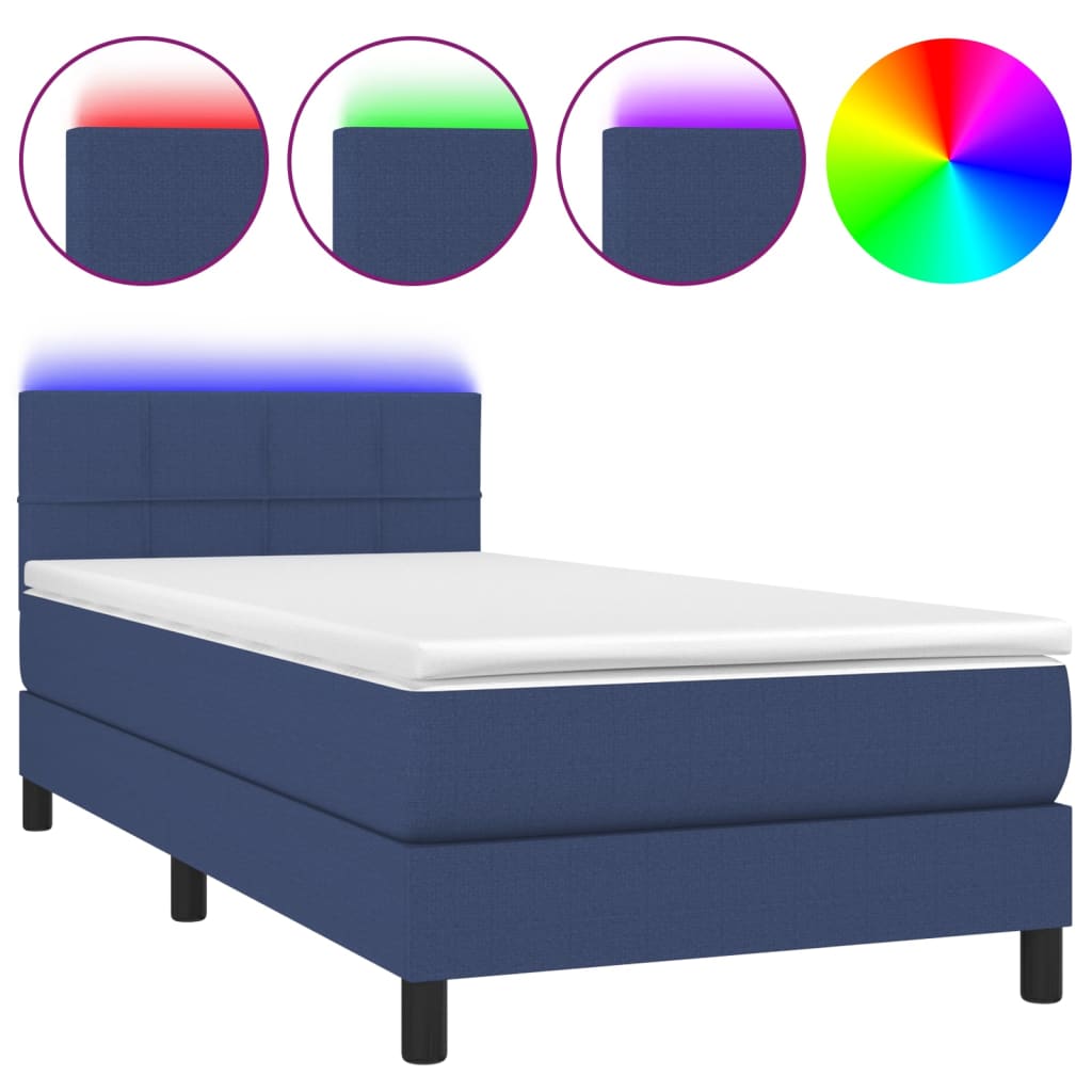 Letto a Molle con Materasso e LED Blu 80x200 cm in Tessuto - homemem39