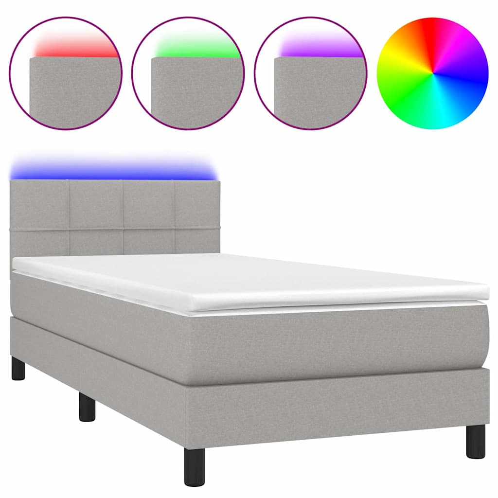 Letto a Molle Materasso e LED Grigio Chiaro 90x200 cm Tessuto