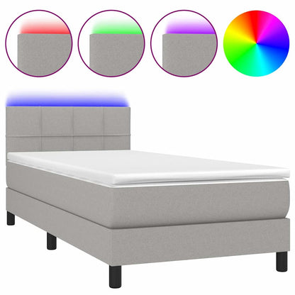 Letto a Molle Materasso e LED Grigio Chiaro 90x200 cm Tessuto