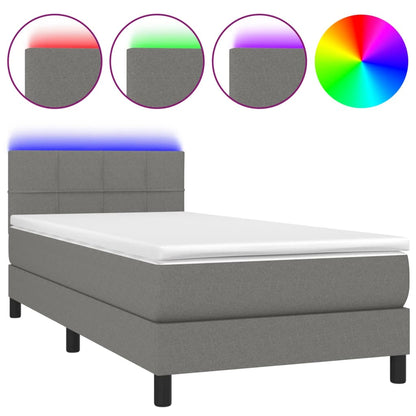 Letto a Molle Materasso e LED Grigio Scuro 90x200 cm in Tessuto - homemem39