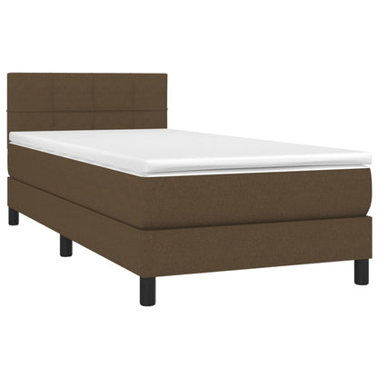 Letto a Molle Materasso e LED Marrone Scuro 90x200cm in Tessuto - homemem39