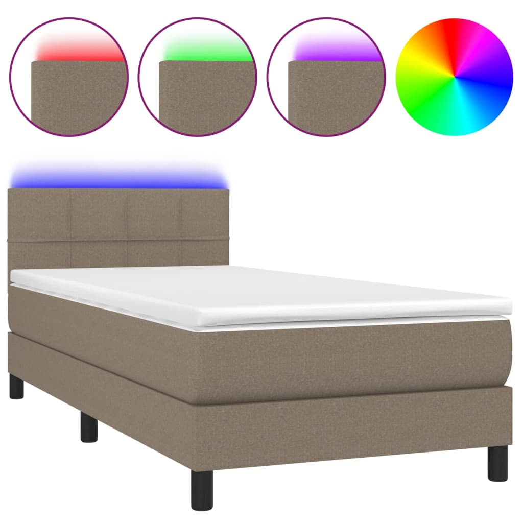 Letto a Molle con Materasso e LED Tortora 90x200 cm in Tessuto - homemem39