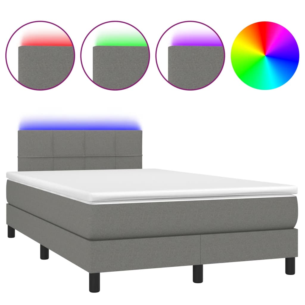 Letto a Molle Materasso e LED Grigio Scuro 120x200cm in Tessuto - homemem39