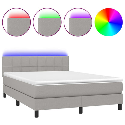 Letto a Molle Materasso e LED Grigio Chiaro 140x190 cm Tessuto | homemem39