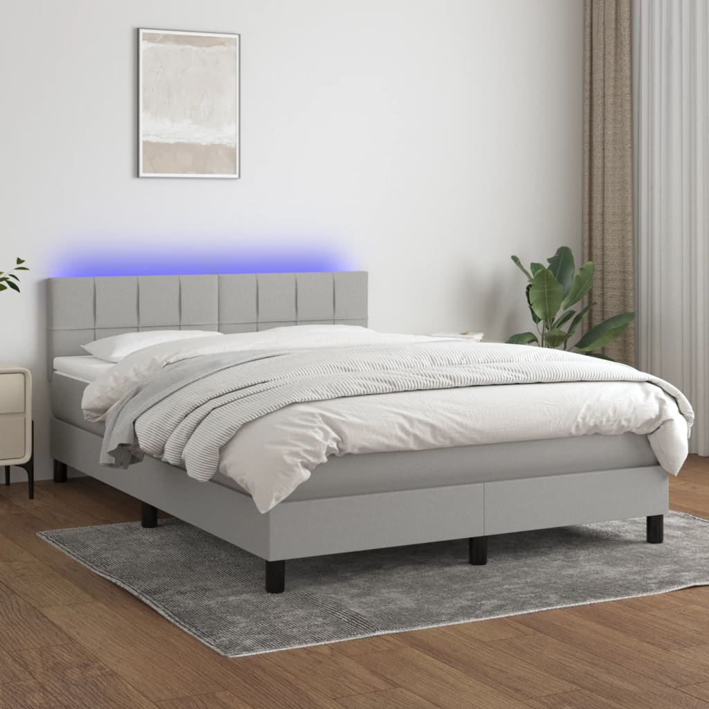 Letto a Molle Materasso e LED Grigio Chiaro 140x190 cm Tessuto | homemem39