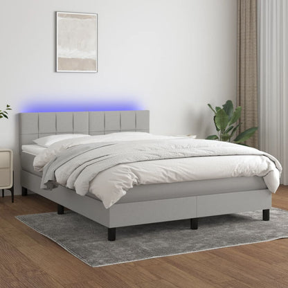 Letto a Molle Materasso e LED Grigio Chiaro 140x190 cm Tessuto | homemem39