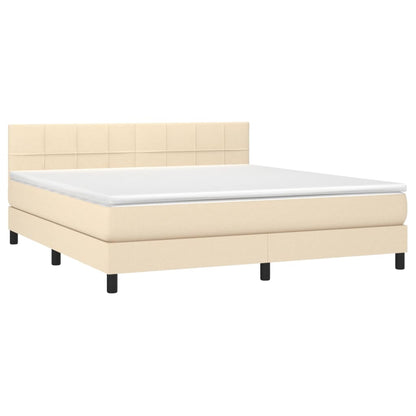 Letto a Molle con Materasso e LED Crema 160x200 cm in Tessuto - homemem39