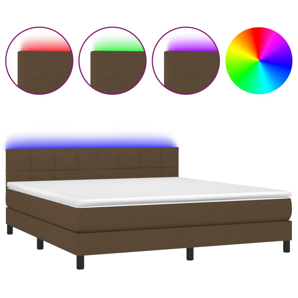 Letto a Molle Materasso e LED MarroneScuro 180x200cm in Tessuto - homemem39