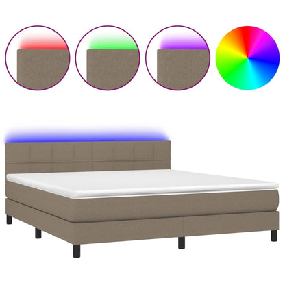 Letto a Molle con Materasso e LED Tortora 180x200 cm in Tessuto | homemem39