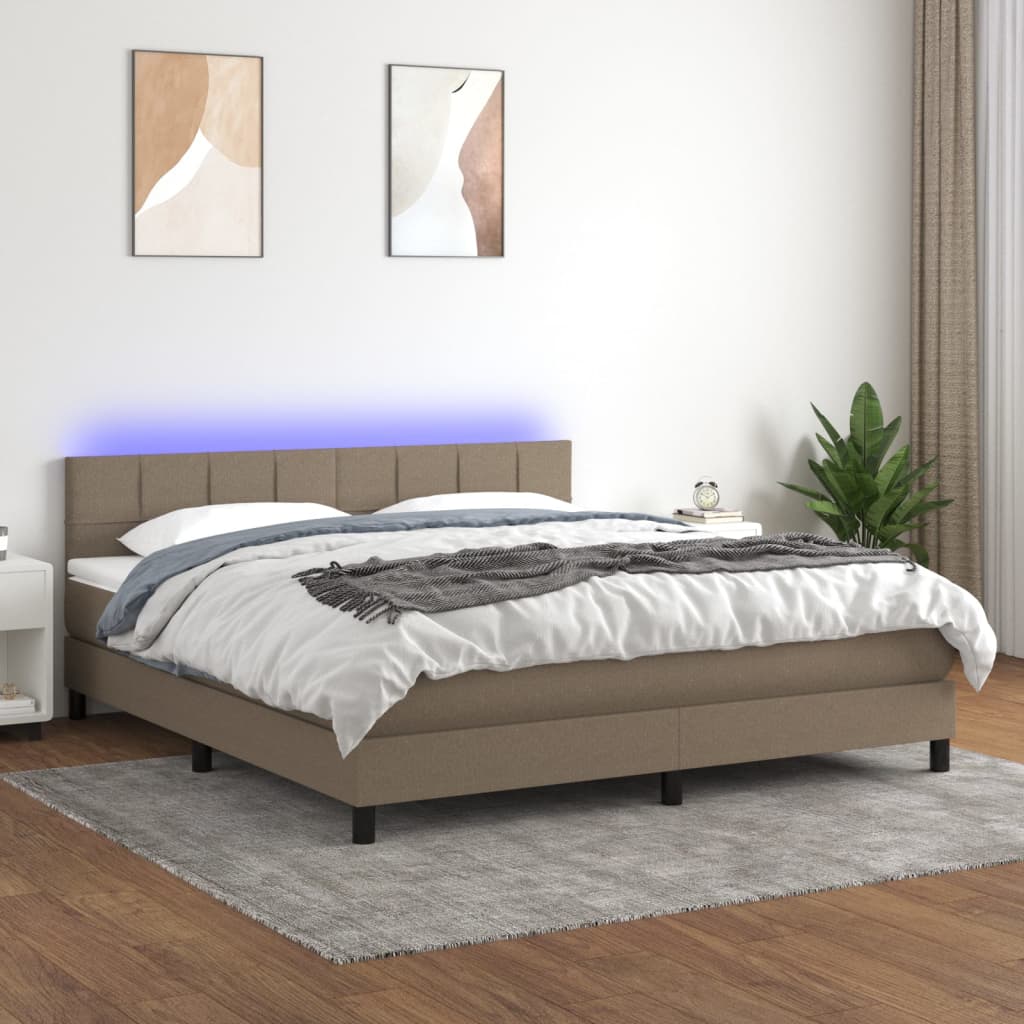 Letto a Molle con Materasso e LED Tortora 180x200 cm in Tessuto | homemem39