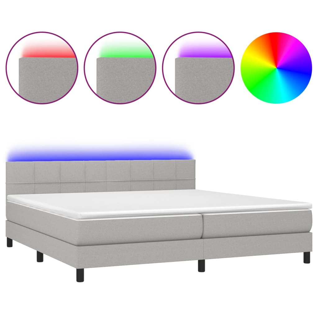 Letto a Molle Materasso e LED Grigio Chiaro 200x200 cm Tessuto - homemem39