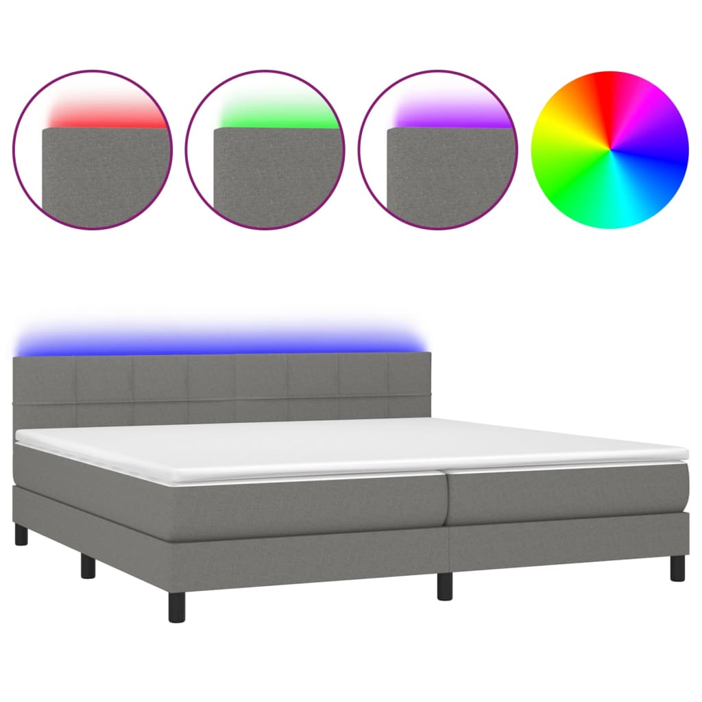 Letto a Molle Materasso e LED Grigio Scuro 200x200cm in Tessuto - homemem39